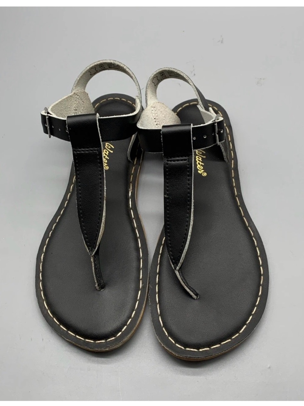 Salt-Water Sandals by Hoy - Black Leather Sandals Big Kids 5/Women's 7